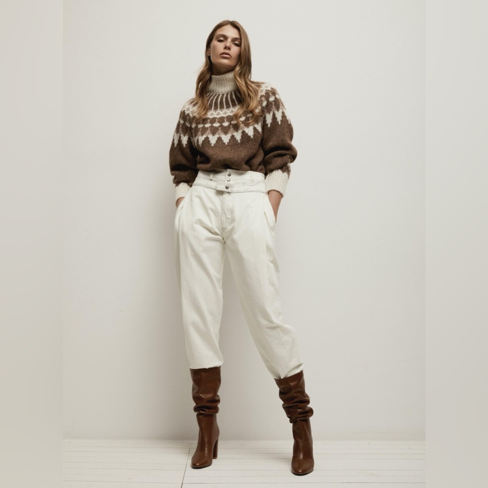 NWOT Frame Denim Brown and Cream Turtleneck Sweater - Picture 2 of 6